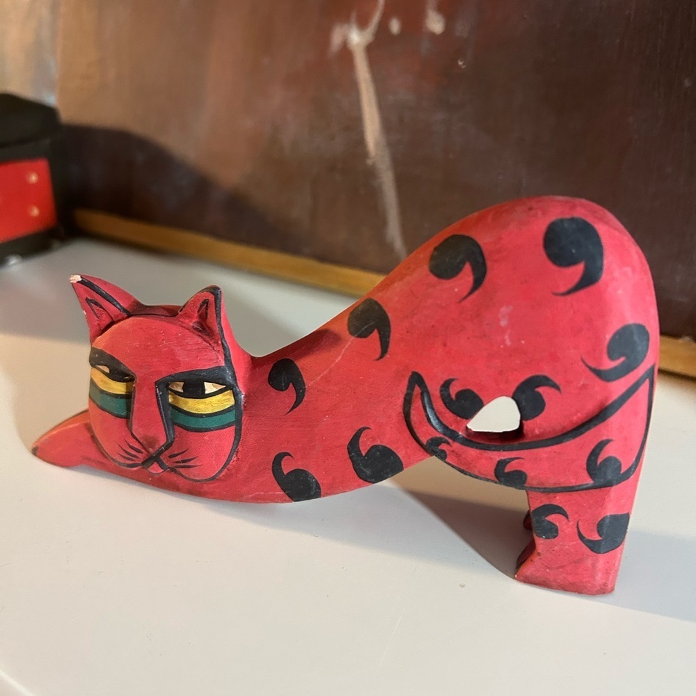 Handcrafted 6" Red Cat Figurine Indonesia - Picture 8 of 8
